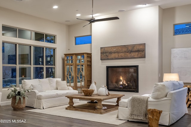 living room with dark wood-type flooring