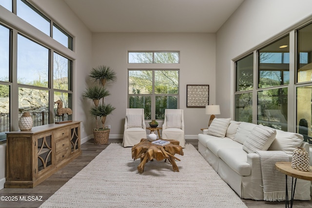 interior space with dark wood-type flooring