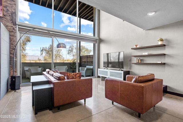 living room featuring a high ceiling