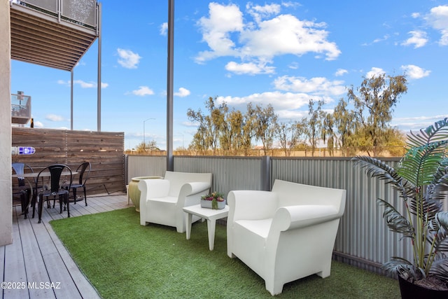 view of patio with an outdoor hangout area and a deck