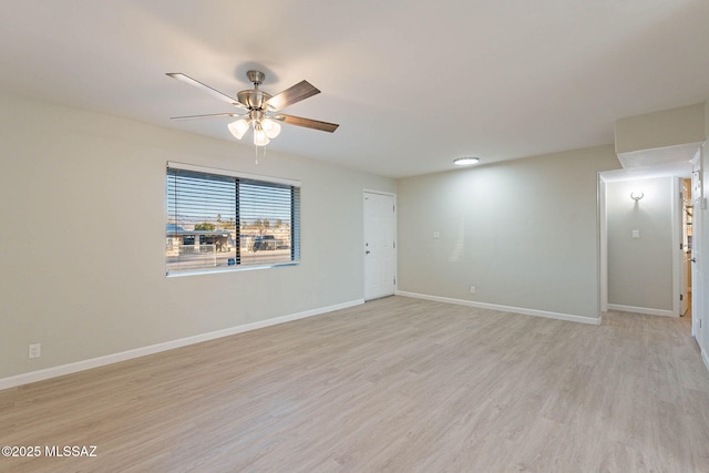 empty room featuring ceiling fan and light hardwood / wood-style flooring