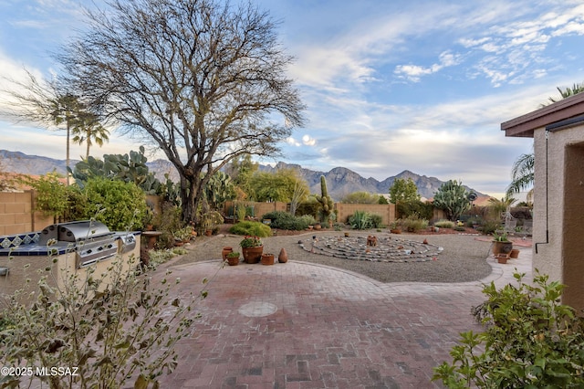 view of patio featuring a mountain view