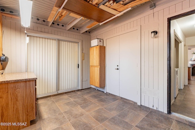 basement with wooden walls