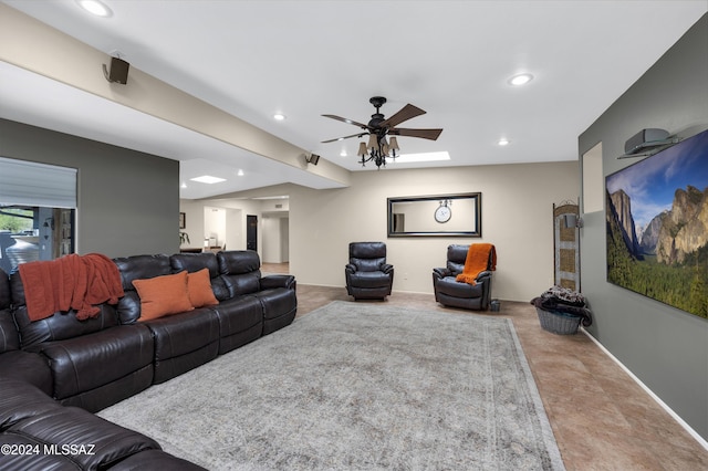 living room with ceiling fan