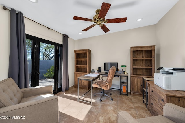 home office featuring ceiling fan