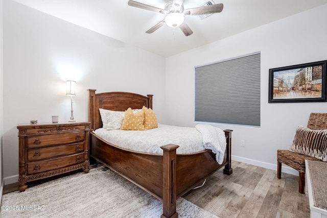 bedroom featuring ceiling fan and light hardwood / wood-style floors