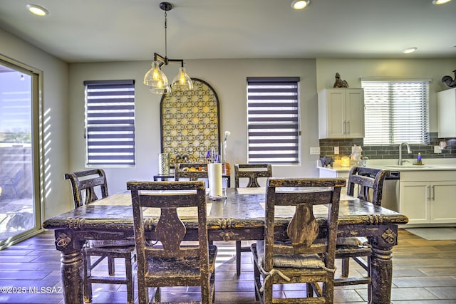 dining area featuring sink