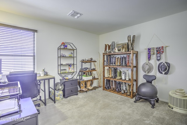 view of carpeted office space