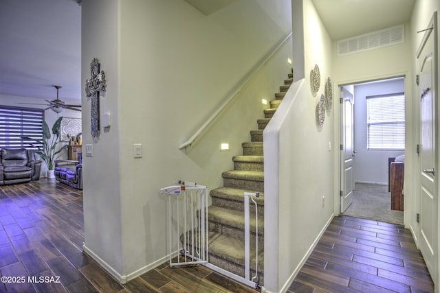 staircase with ceiling fan