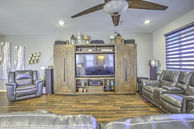 living room with ceiling fan