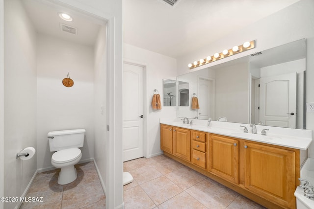 bathroom featuring tile patterned flooring, vanity, and toilet