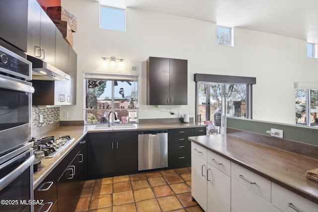 kitchen with sink, white cabinetry, stainless steel appliances, and a healthy amount of sunlight