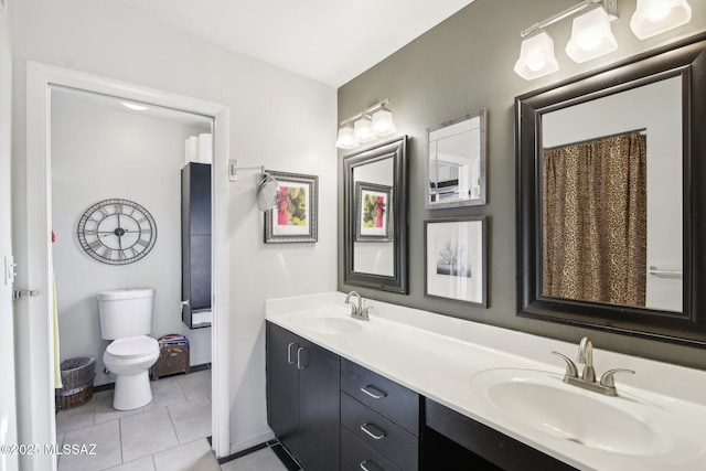 bathroom with vanity, toilet, and tile patterned floors