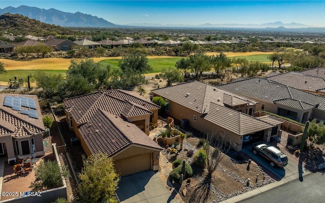 drone / aerial view featuring a mountain view