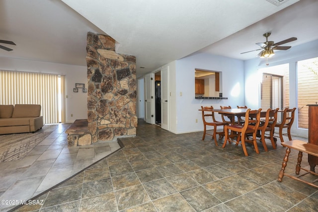 living room with ceiling fan