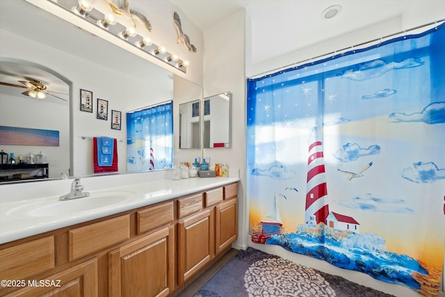 bathroom with vanity and ceiling fan