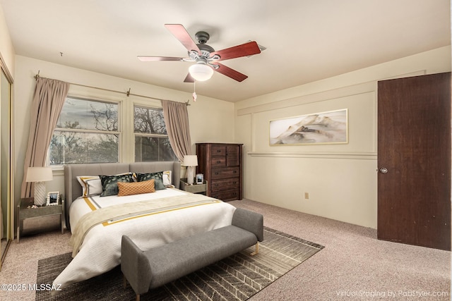 bedroom featuring carpet and ceiling fan