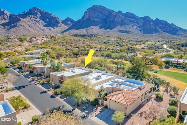 birds eye view of property featuring a mountain view