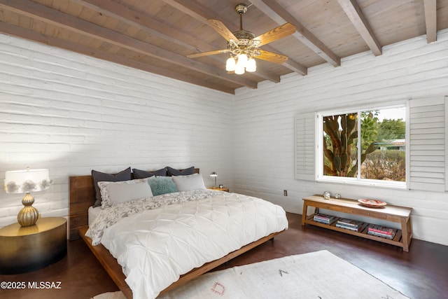 bedroom featuring beamed ceiling and wood ceiling