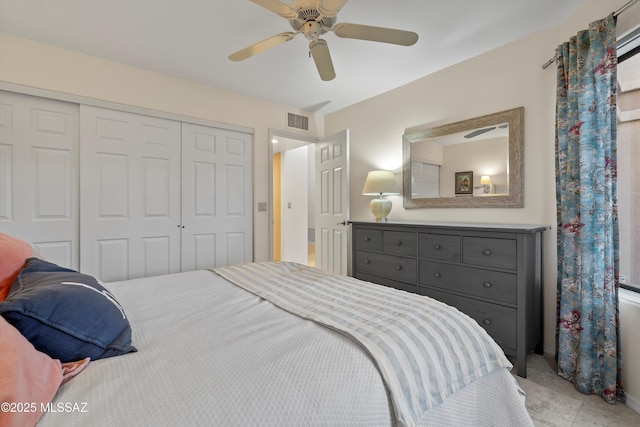 bedroom with a closet and ceiling fan