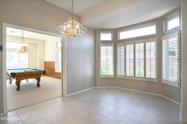 playroom with billiards and light tile patterned flooring