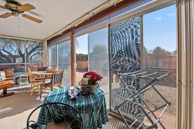 sunroom with ceiling fan