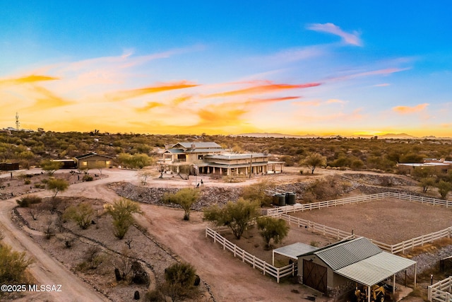 view of aerial view at dusk