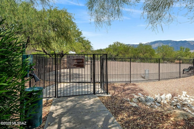 view of gate featuring a mountain view