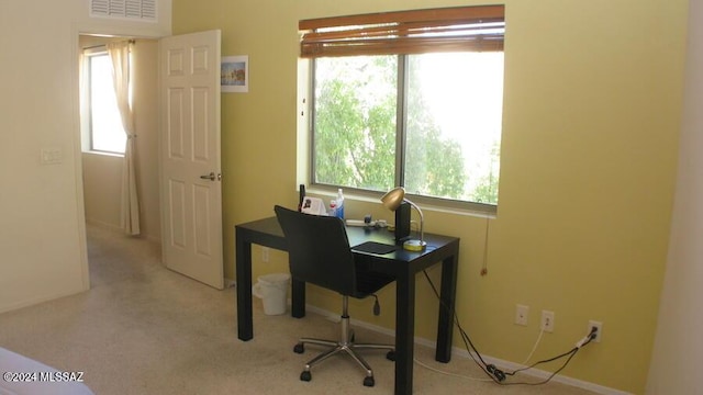 view of carpeted home office