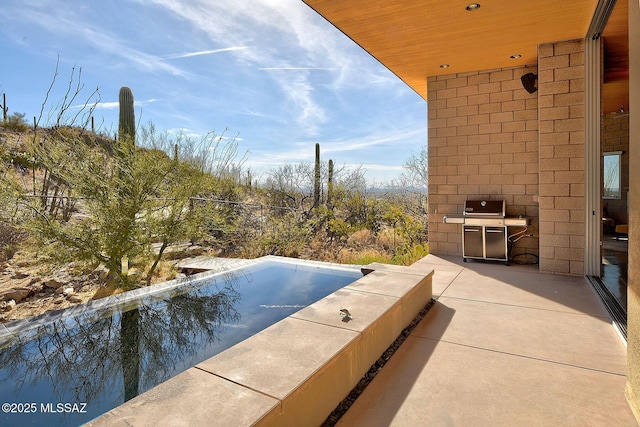 view of pool featuring area for grilling