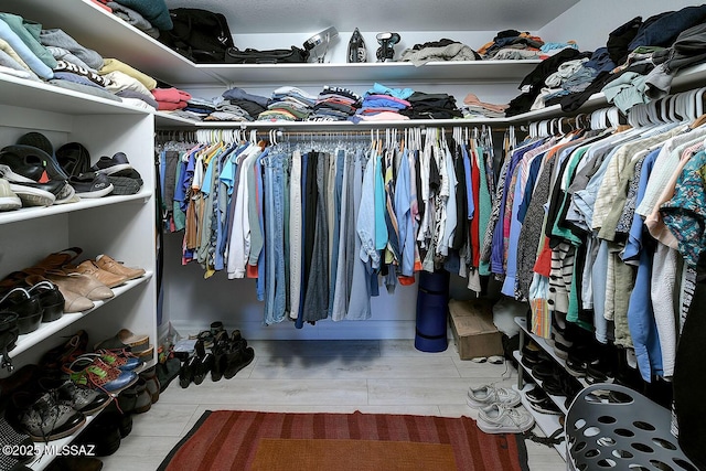 spacious closet with light hardwood / wood-style flooring