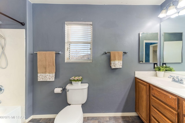 full bathroom with shower / bath combination, toilet, and vanity