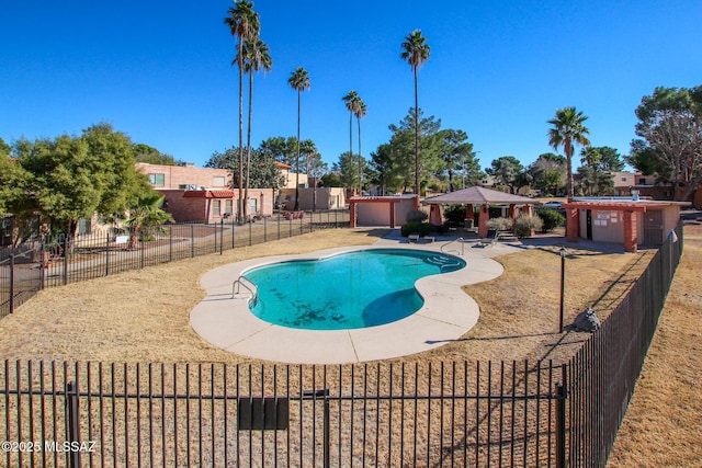 view of swimming pool featuring a gazebo and a patio area