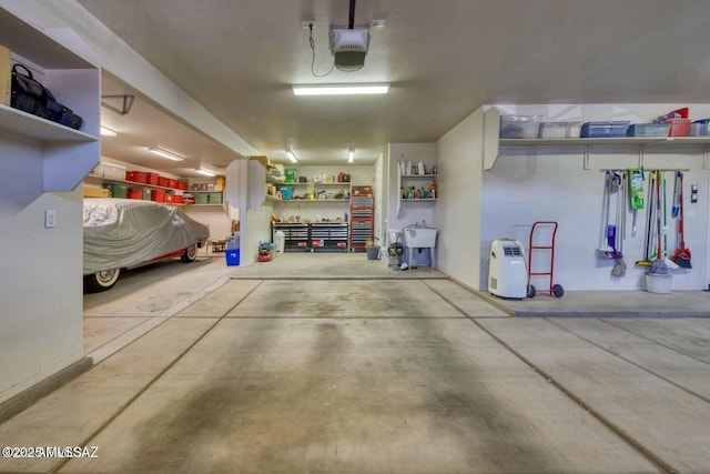 garage with a garage door opener