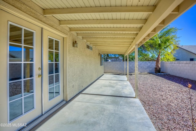 view of patio featuring french doors