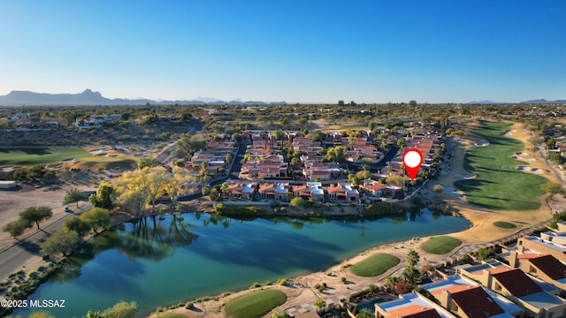 bird's eye view featuring a water and mountain view