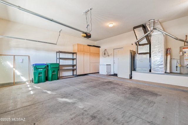 garage featuring a garage door opener and gas water heater