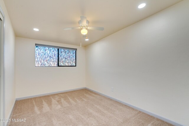 unfurnished bedroom with baseboards, carpet flooring, visible vents, and recessed lighting