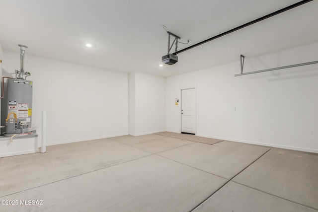 garage featuring a garage door opener and gas water heater