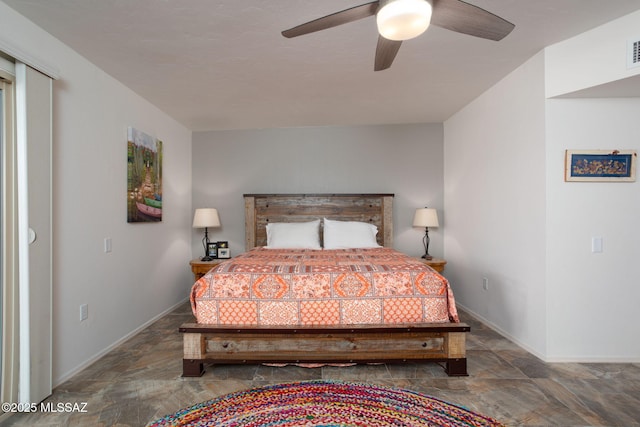 bedroom featuring ceiling fan