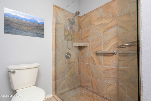 bathroom with toilet and tiled shower