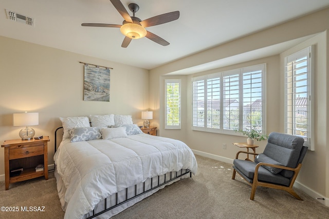 bedroom featuring carpet and ceiling fan