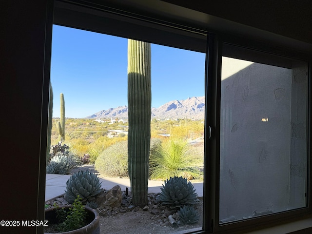 doorway featuring a mountain view