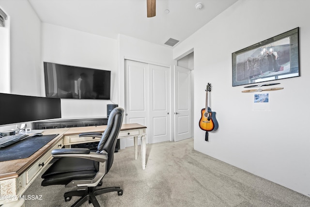 office area with carpet floors and visible vents