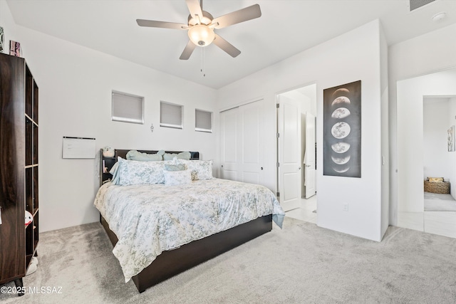 bedroom featuring a ceiling fan and carpet flooring