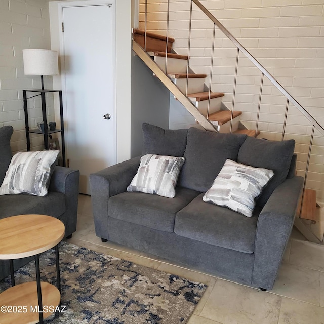 living room featuring light tile patterned floors