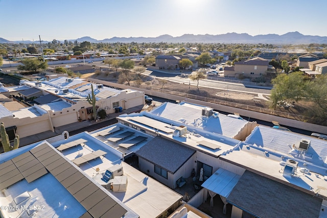 aerial view featuring a residential view and a mountain view