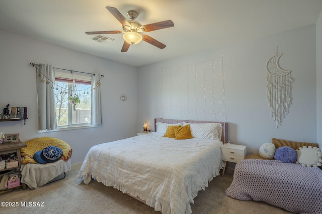 bedroom featuring carpet flooring and ceiling fan