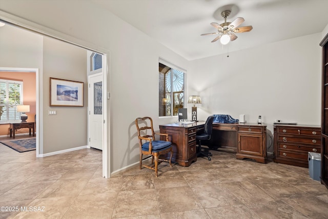 office space with ceiling fan