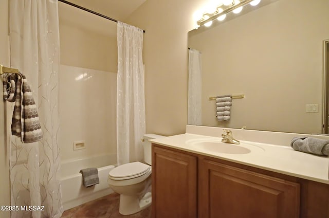 full bathroom featuring toilet, vanity, and shower / bath combo